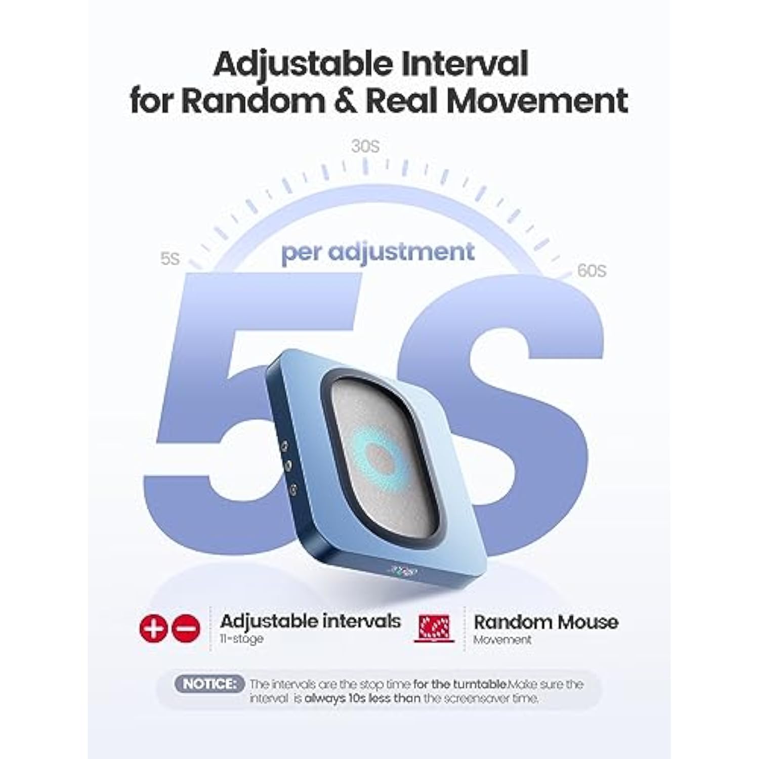 Enlarged Turntable Mouse Mover, Max 3 Mouse Jiggler With Adjustable Intervals User-Friendly Buttons And Led Display Mouse Shaker Wiggler To Keep Your Pc Awake