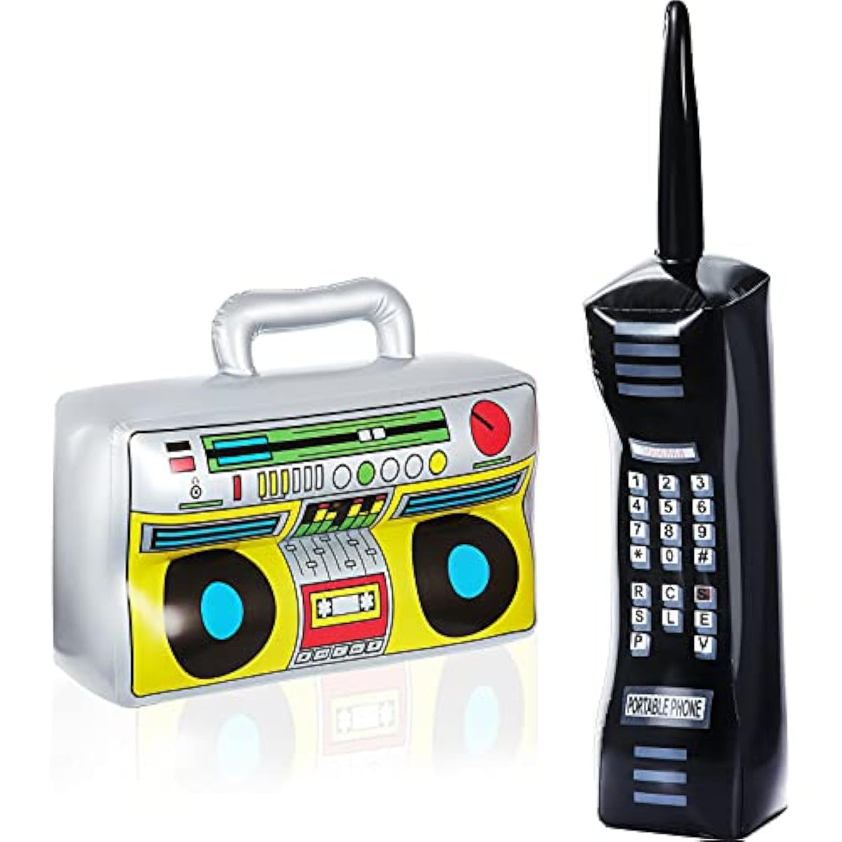 Inflatable Boombox & Phone Props – 2pcs for 80s/90s Party Decorations