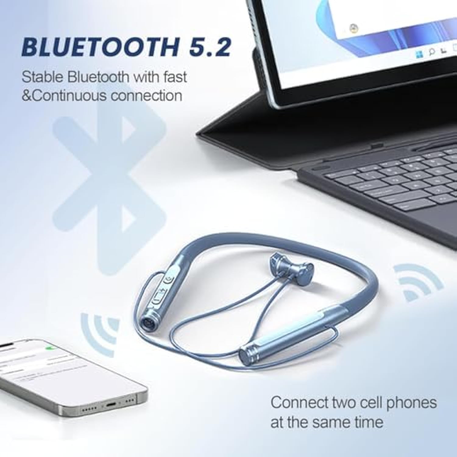 Neckband Bluetooth Headphones Wireless Earbuds With Microphone Flashlight Arou