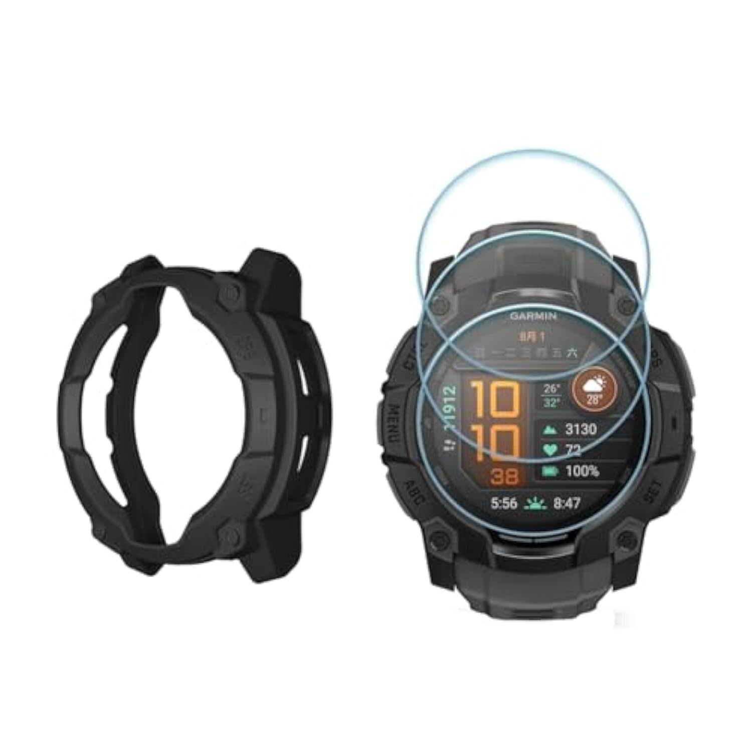 Watch Screen Protector + Watch Case Cover For Garmin Instinct 3 45Mm, [3-Packs] Tempered Glass Film & Soft Tpu Bumper, Anti-Scratch, Bubble-Free, Hd Clear, Shockproof Protection (Black)