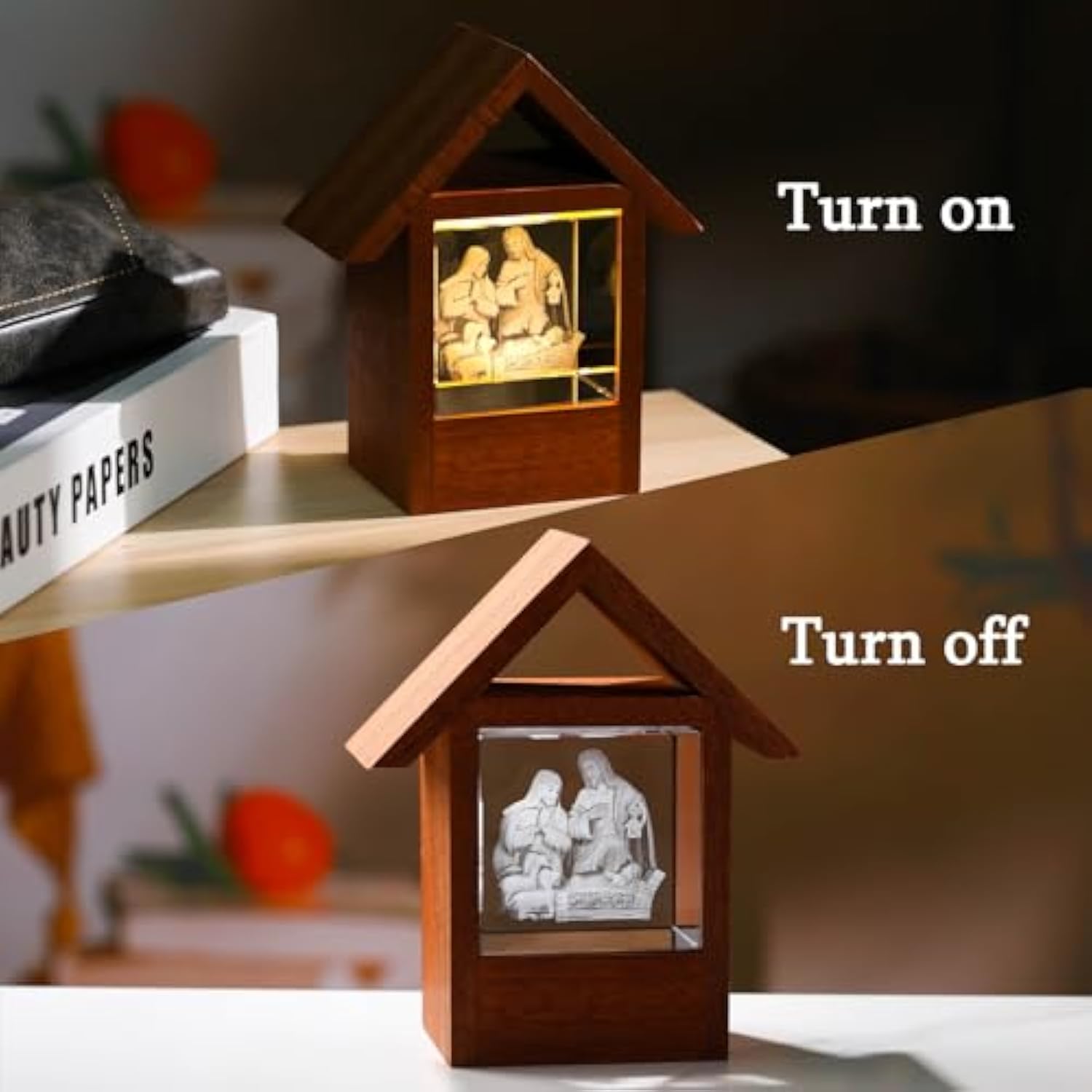 Nativity Jesus Lamp Christian Gifts For Women 3D Engraved Wooden House Night Light, Religious Gifts For Mom Grandma Christmas Presents For Home Decor