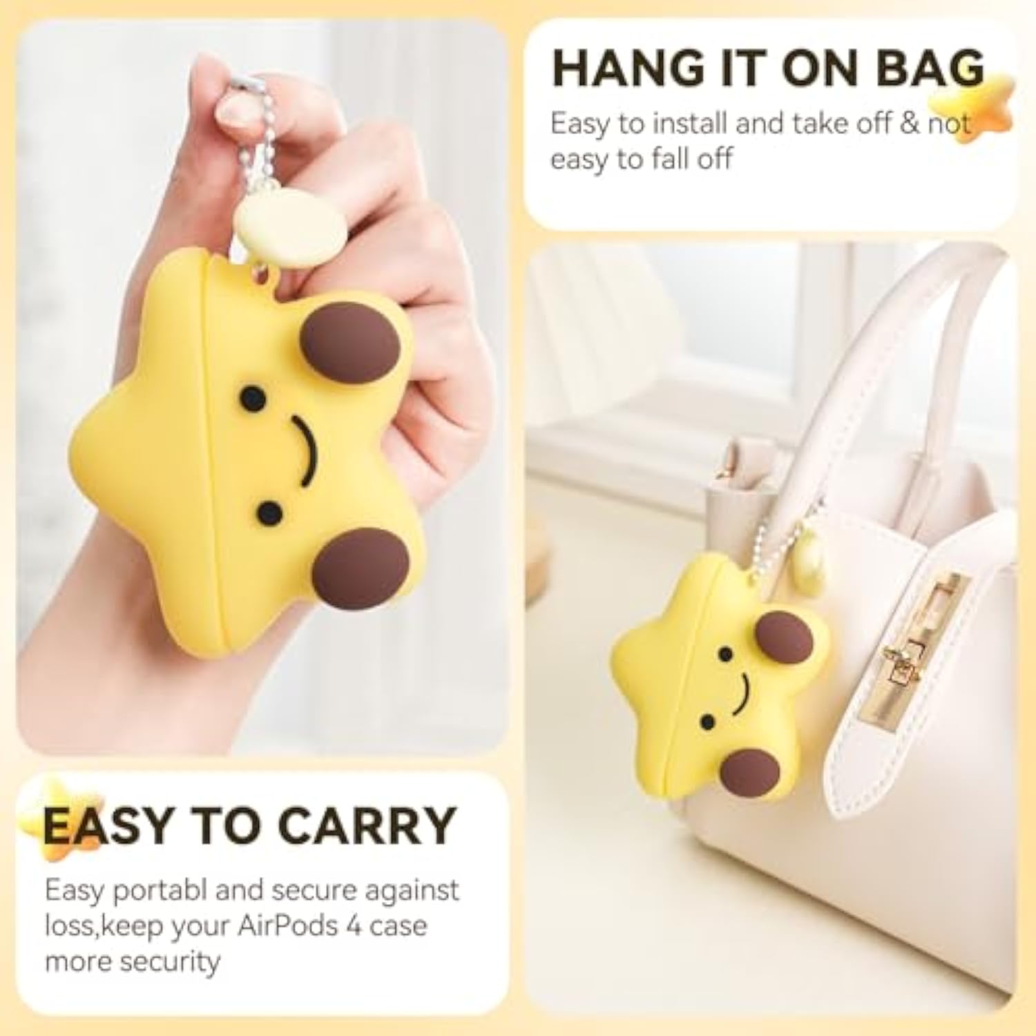AirPods 4 Case 2024, Star Shape Silicone Case in Yellow