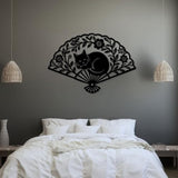 Bedroom Wall Art - Large Black Metal Fan Sleeping Cat Wall Decor Wall Sculpture Artwork For Cats Lover Minimalist Room Living Room Bathroom Office