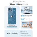 For Iphone 13 Case With Screen Protector + Camera Lens Protector, Clear Glitter [Non Yellowing] Shockproof Protective Phone Case, Slim Women Girls Iphone 13 Cover 6.1 Inch - Sparkle Clear