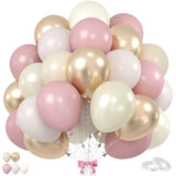 Dusty Pink And Gold Balloons, 60Pcs Double Stuffed Pearl White Blush Pink Balloon, 12 Inch Apricot Champagne Gold Balloons Helium For Women Girls Boho Birthday Wedding Bridal Shower Party Decorations