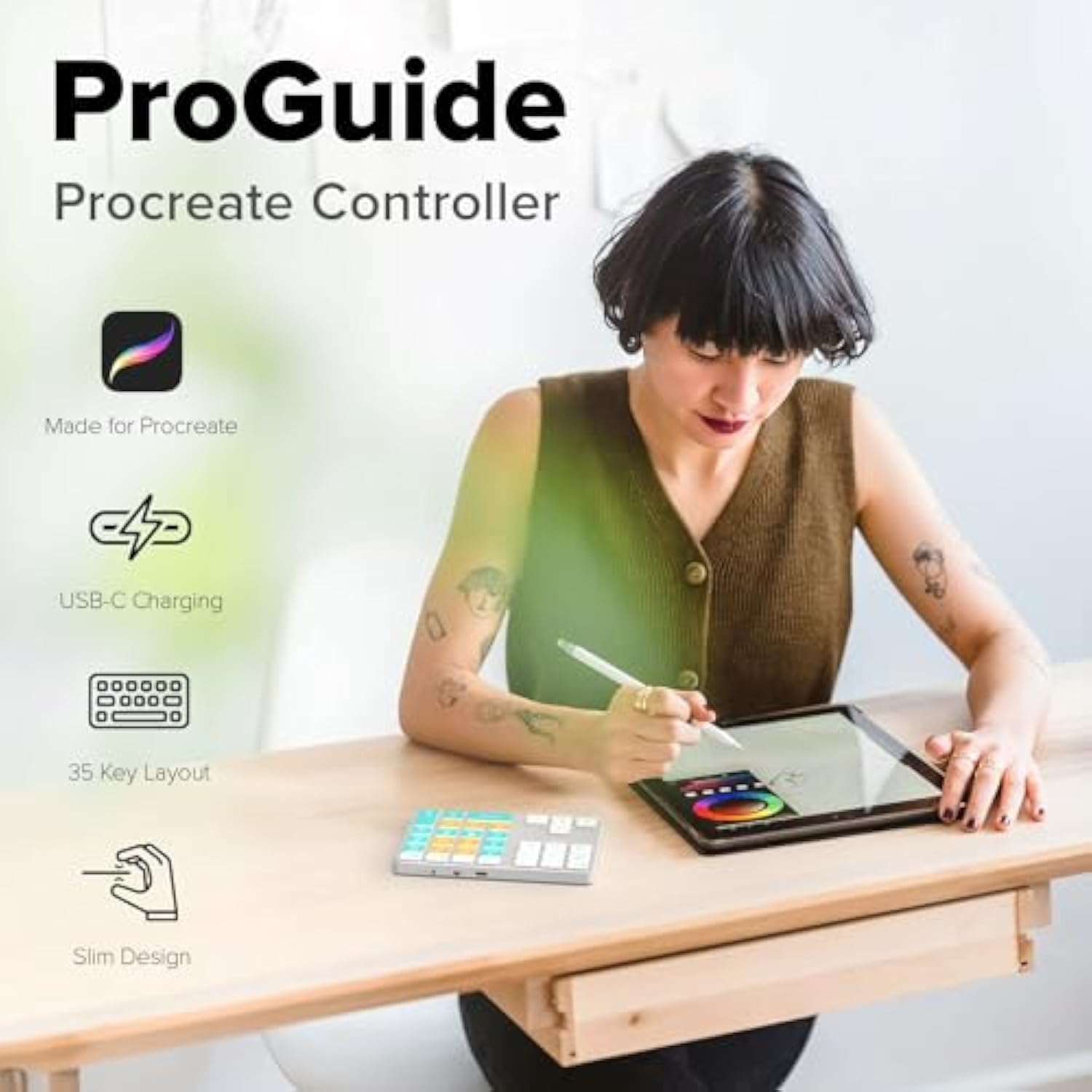 Proguide Wireless Keyboard For Procreate - Bluetooth Rechargeable Macro Pad Mi