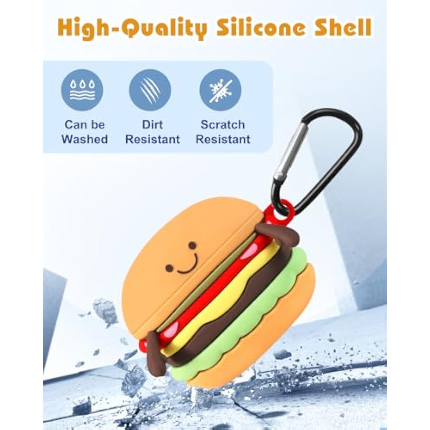 Boaretiu For Airpods 4 Case 2024 Cute Cartoon Kawaii - Funny 3D Soft Silicone Hamburger Design Cover With Carabiner Stylish For Boys Girls Teens Women For Air Pods 4