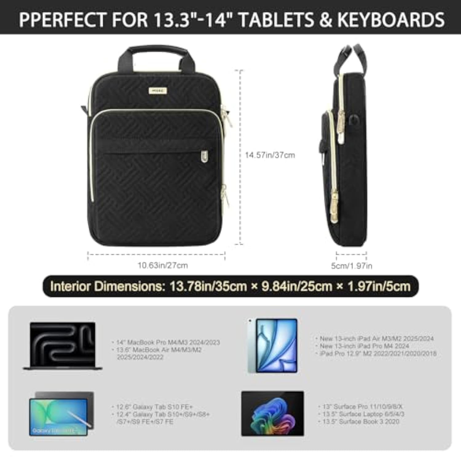 MoKo 13-14 in Puffer Laptop Sleeve Bag for 13-inch New Mac Air/Pro, 14-inch MacBook Pro M4/M3/M2/M1, 13.8“ Surface, Puffy Laptop Carrying Case with Handle & Shoulder Strap, Black