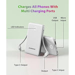 Portable Phone Charger Built In Cable Small 6000Mah Power Bank With Cables, Slim Lightweight External Battery Pack Usb C Battery Charger For Cell Phone And More