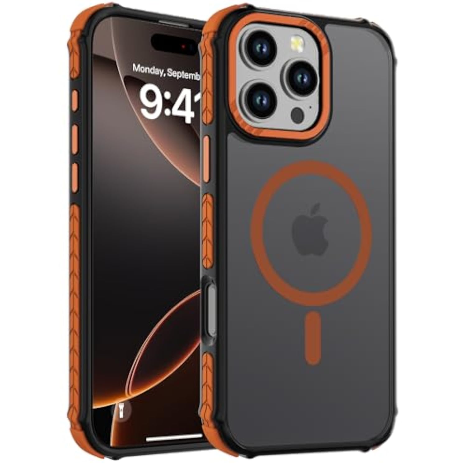 Strong Magnetic Case For Iphone 16 Pro 6.3-Inch,[Compatible With Magsafe] Translucent Matte Slim Shockproof Protective Phone Cover For Women Men-Forest Orange