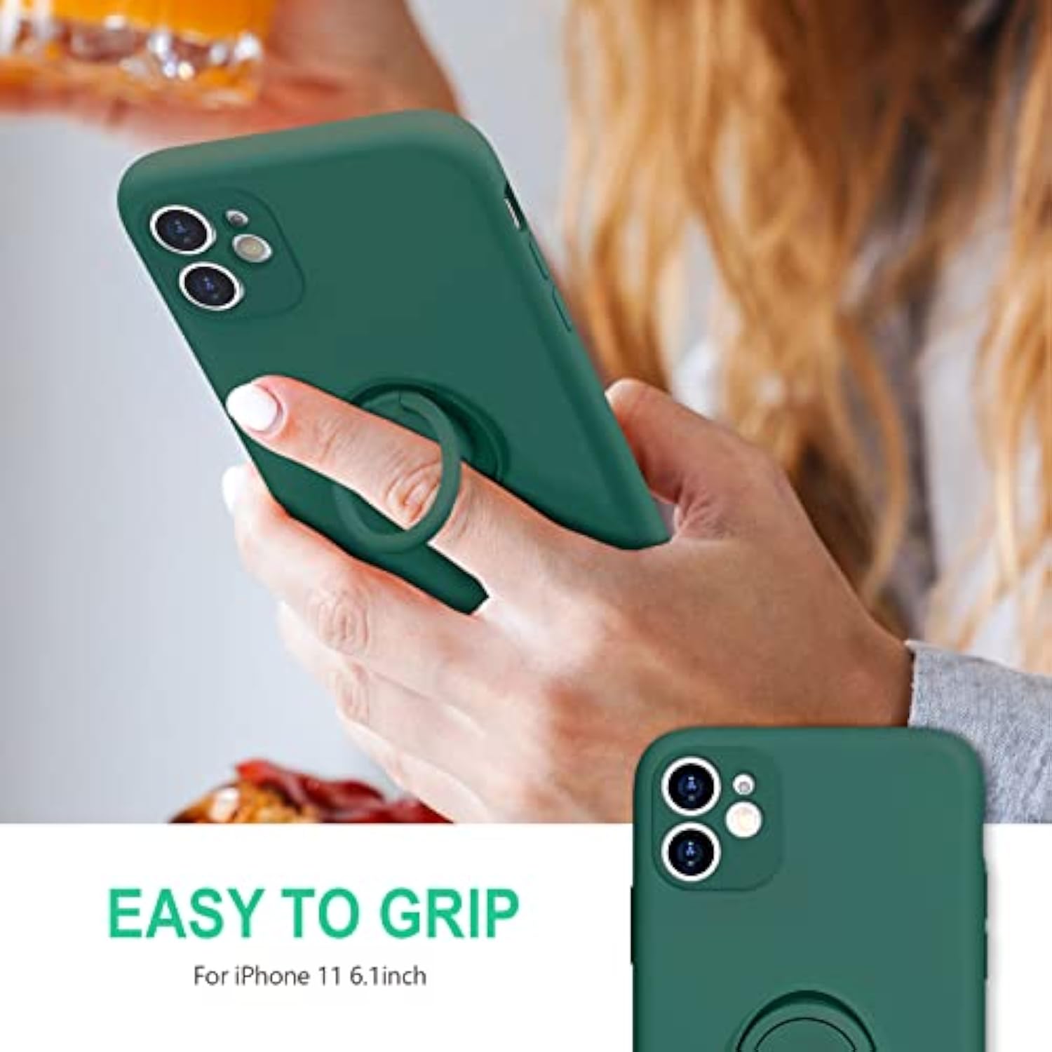 For Iphone 11 Case With Ring Stand [360° Rotatable Ring Holder Magnetic Kickstand] [Support Car Mount] Slim Shockproof Soft Rubber Protective Phone Case Cover For Women, Midnight Green