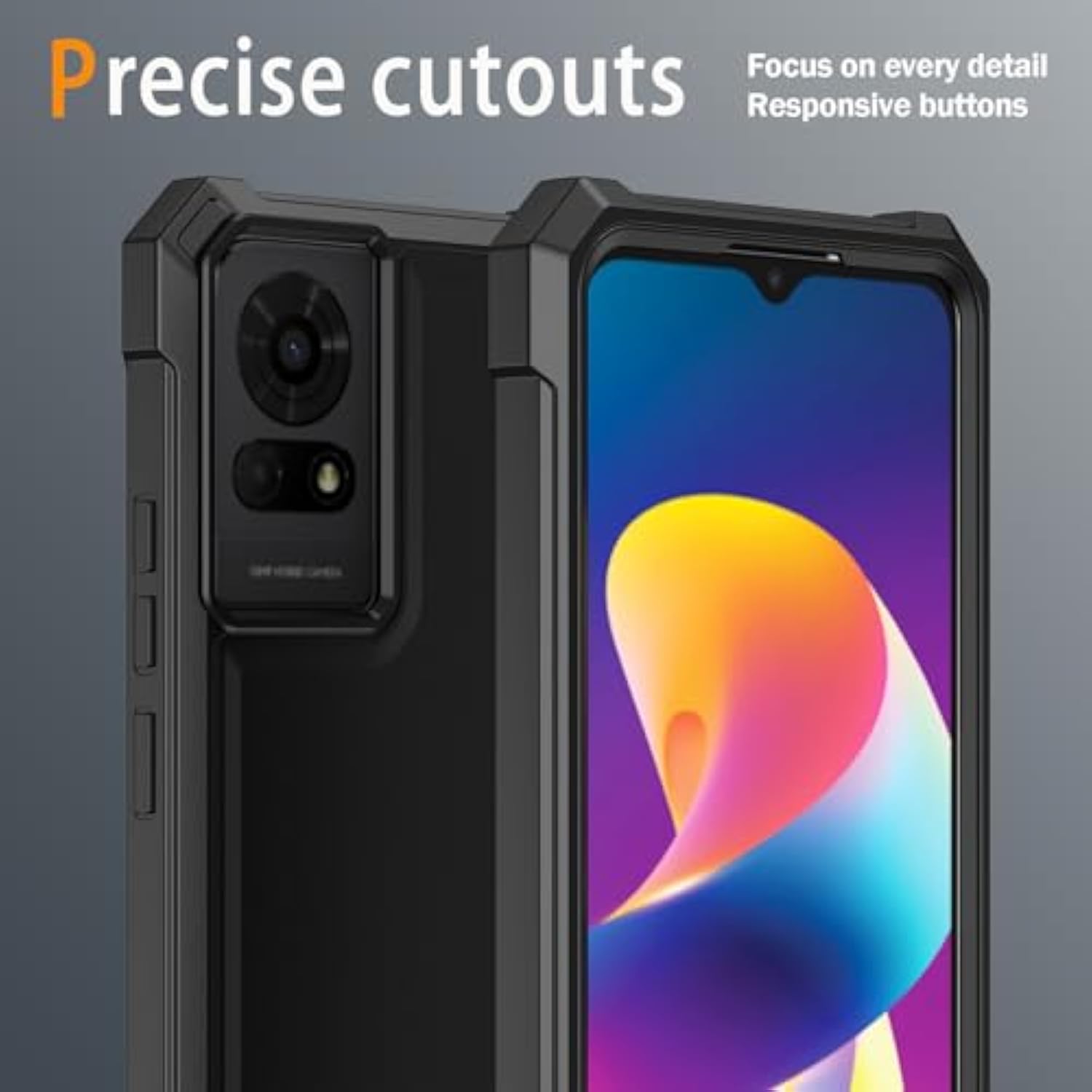 TCL K23 K24 T50LE Case with Tempered Glass Black Silicone Cover