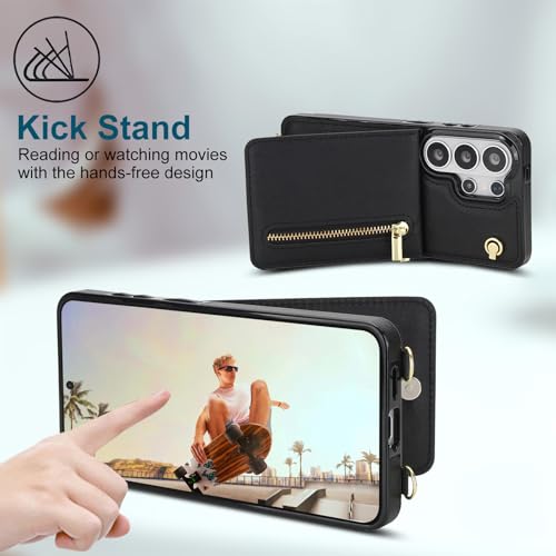 for  Galaxy S26 Ultra Wallet Case with Card Holder & Lanyard for Women, PU Leather Flip Folio Protective Cover with Adjustable Crossbody Wrist