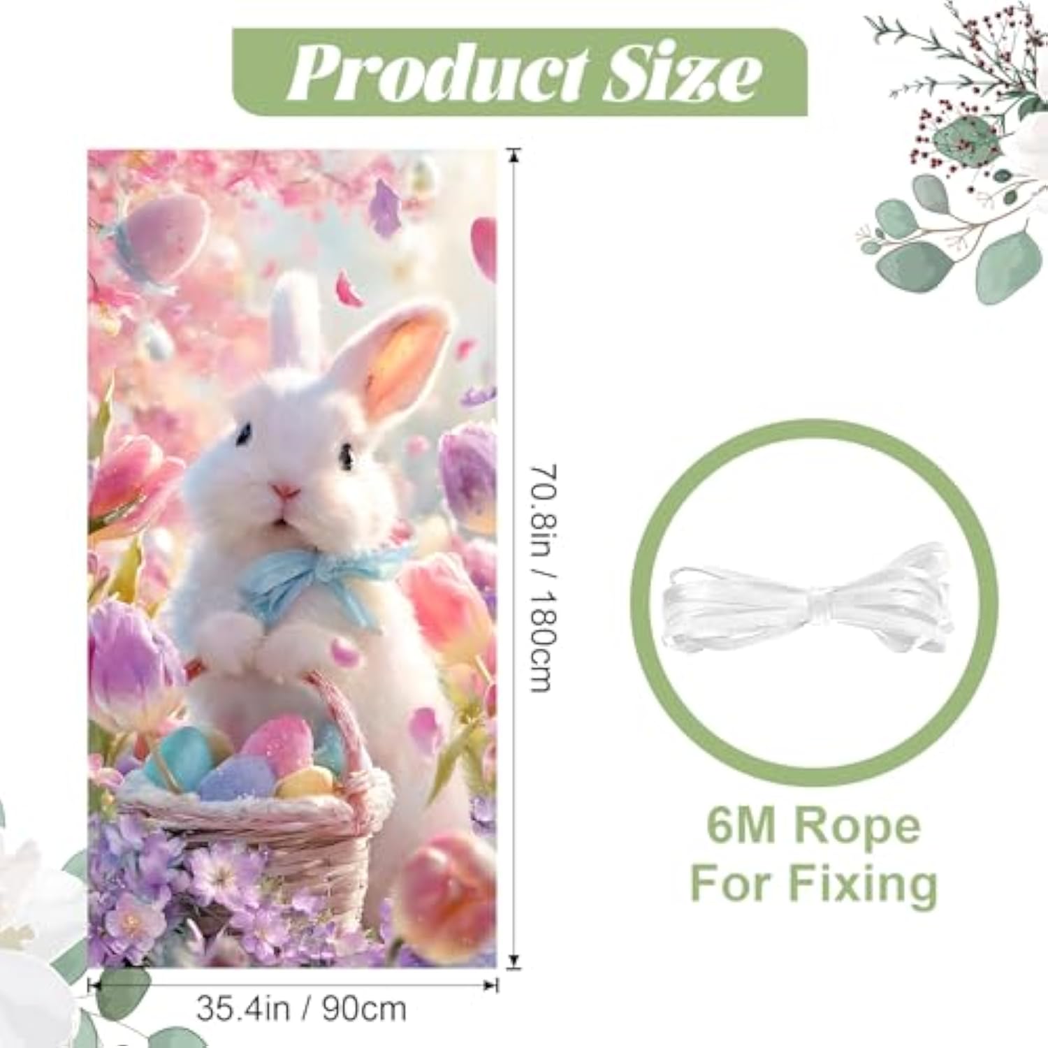 Easter Banner Decorations 35.4"X70.8" Fabric Easter Theme Spring Door Cover Welcome Front Door Hanging Decor Banner For Spring Party Decoration Supplies (Blue Ribbon Rabbit, 35.4"W X 70.8"H)