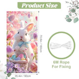 Easter Banner Decorations 35.4"X70.8" Fabric Easter Theme Spring Door Cover Welcome Front Door Hanging Decor Banner For Spring Party Decoration Supplies (Blue Ribbon Rabbit, 35.4"W X 70.8"H)