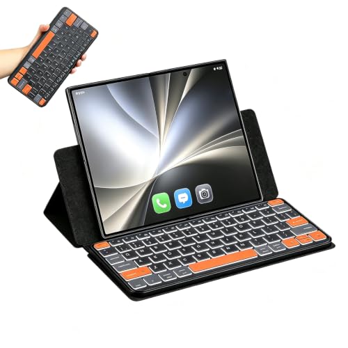 Foldable Keyboard With Backlit, Ultra Light Portable Wireless Keyboard With Adjustable Angle Stand & Leather Case,Compact Travel Bluetooth Keyboard For Ipad Mini,Iphone, Windows, Ios & Android