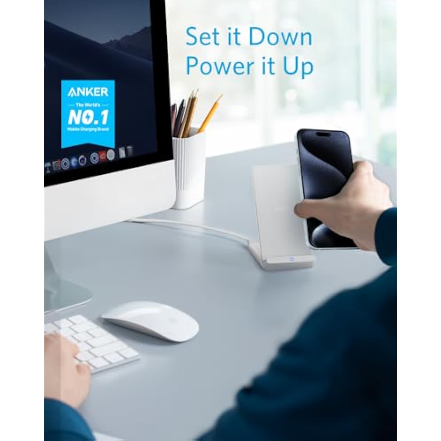 Anker 2 Pack 313 Wireless Charger (Stand), Qi-Certified for iPhone 16/16 Pro/16 Pro Max/15/14/13, 10W Fast-Charging Galaxy S23 S22 S21(No AC Adapter)