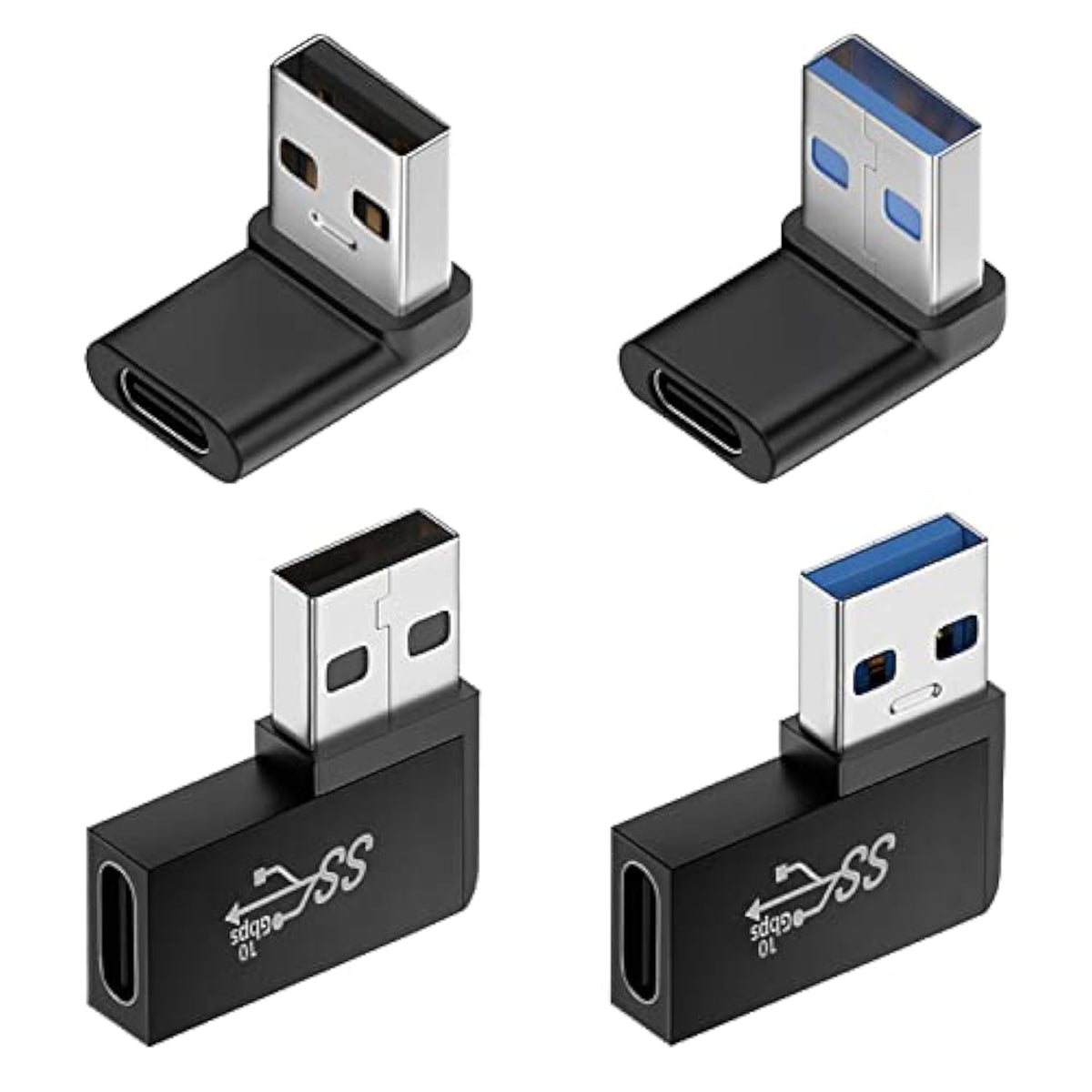 90 Degree Usb To Usb C Adapter (4 Pack), Vertical Up And Down Angle, Horizonta