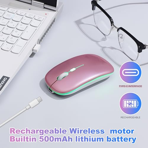 Wireless Bluetooth Mouse Rechargeable Long Lasting Dual Mode - Bt 5.2 & 2.4G Silent Rgb Led Mice, Slim Portable Ergonomic Mouse For Laptop/Pc/Tablet/Macbook/Ipad/Apple Devices(Rose Gold)