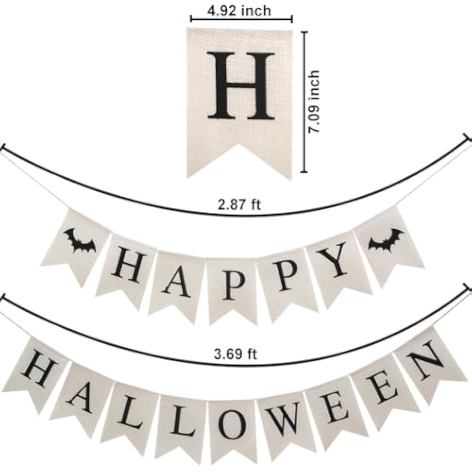 Happy Halloween Burlap Banner with Bat Bunting Garland for Party Wall Mantel Fireplace Decor