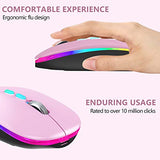 Led Wireless Mouse, Slim Rechargeable Wireless Bluetooth Mouse, 2.4G Portable Usb Optical Computer Mice With Usb Receiver And Type C Adapter (Pink)