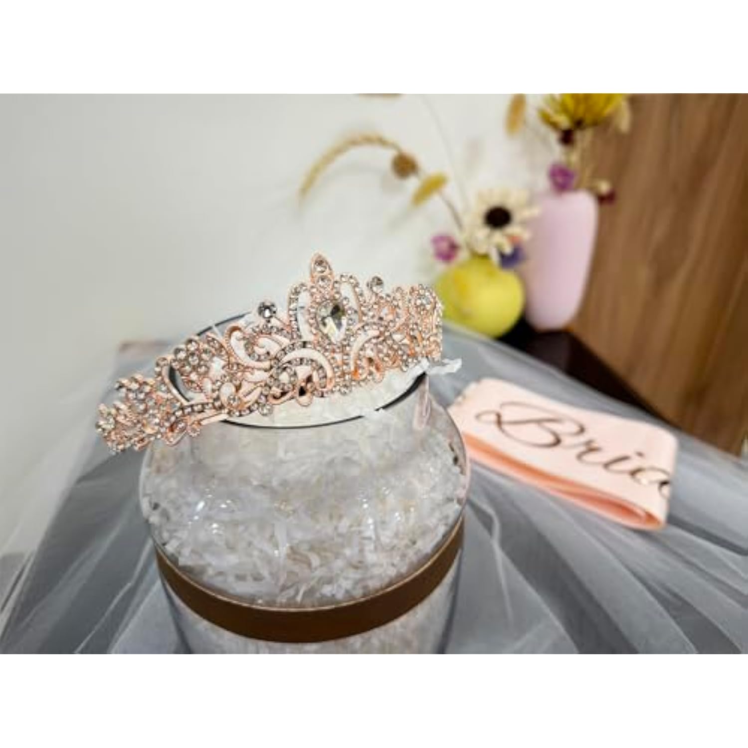 Rose Gold Bachelorette Party Set: Bride Crown, Veil & Sash