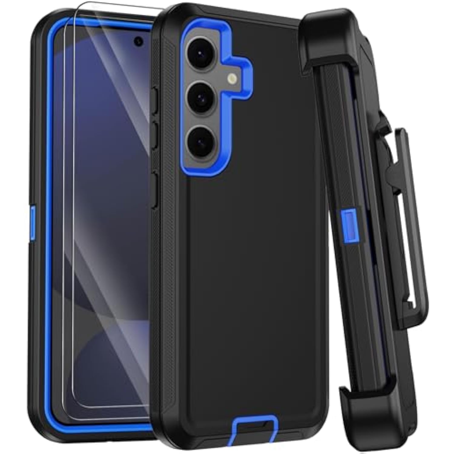 For Samsung Galaxy S24 Fe Case With Belt Clip Holster,Heavy Duty Rugged 3-Layer Military Grade Drop Protection Phone Case,[2 Screen Protector & Kickstand] Shockproof Protective Cover (Black/Blue)