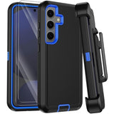 For Samsung Galaxy S24 Fe Case With Belt Clip Holster,Heavy Duty Rugged 3-Layer Military Grade Drop Protection Phone Case,[2 Screen Protector & Kickstand] Shockproof Protective Cover (Black/Blue)