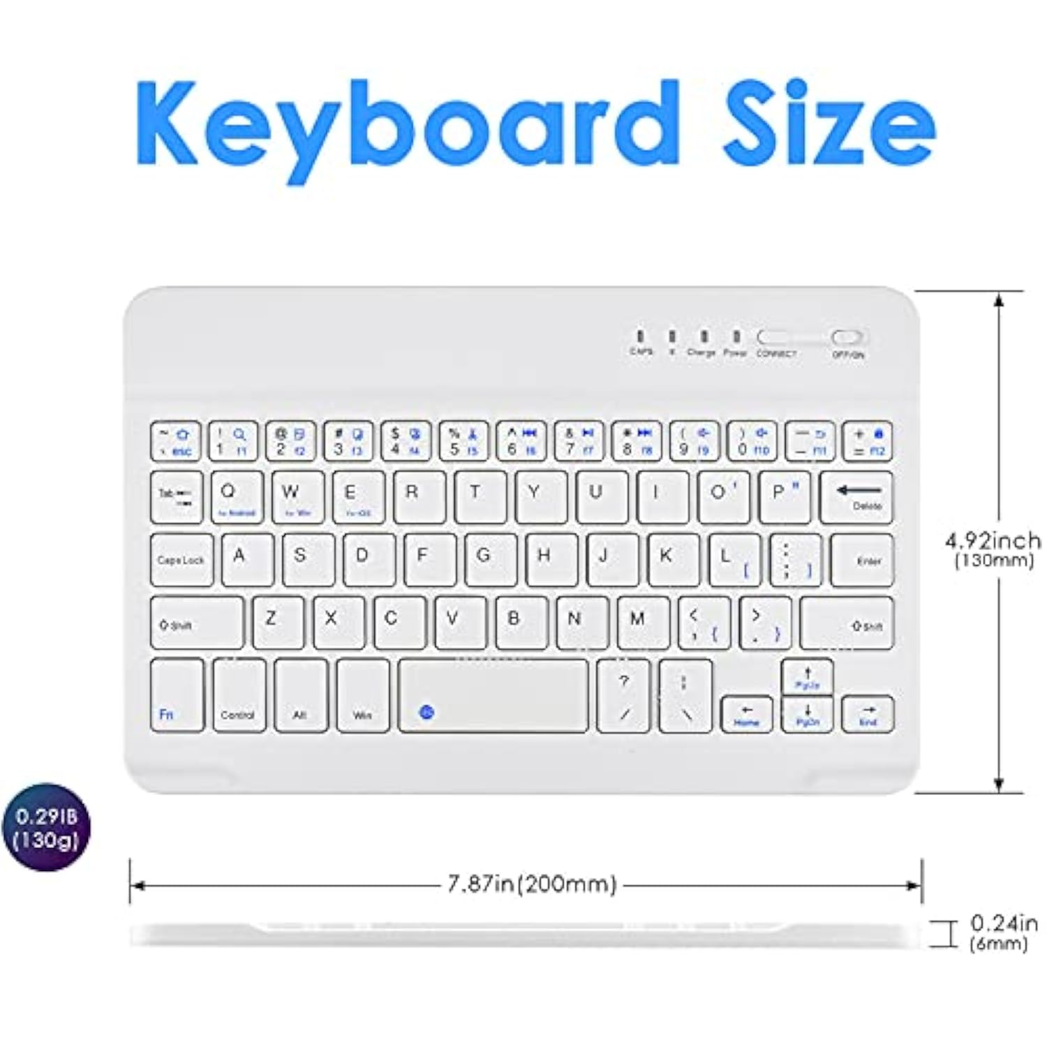 Universal 7-8 Inch Wireless Bluetooth Keyboard, Multi-Device Travel Portable U