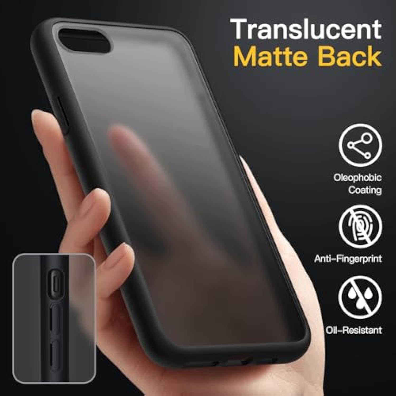 JETech Matte Case for iPhone SE 3/2 (2022/2020), iPhone 8/7, 4.7-Inch, Shockproof Military Grade Drop Protection, Frosted Translucent Back Phone Cover, Anti-Fingerprint (Black)
