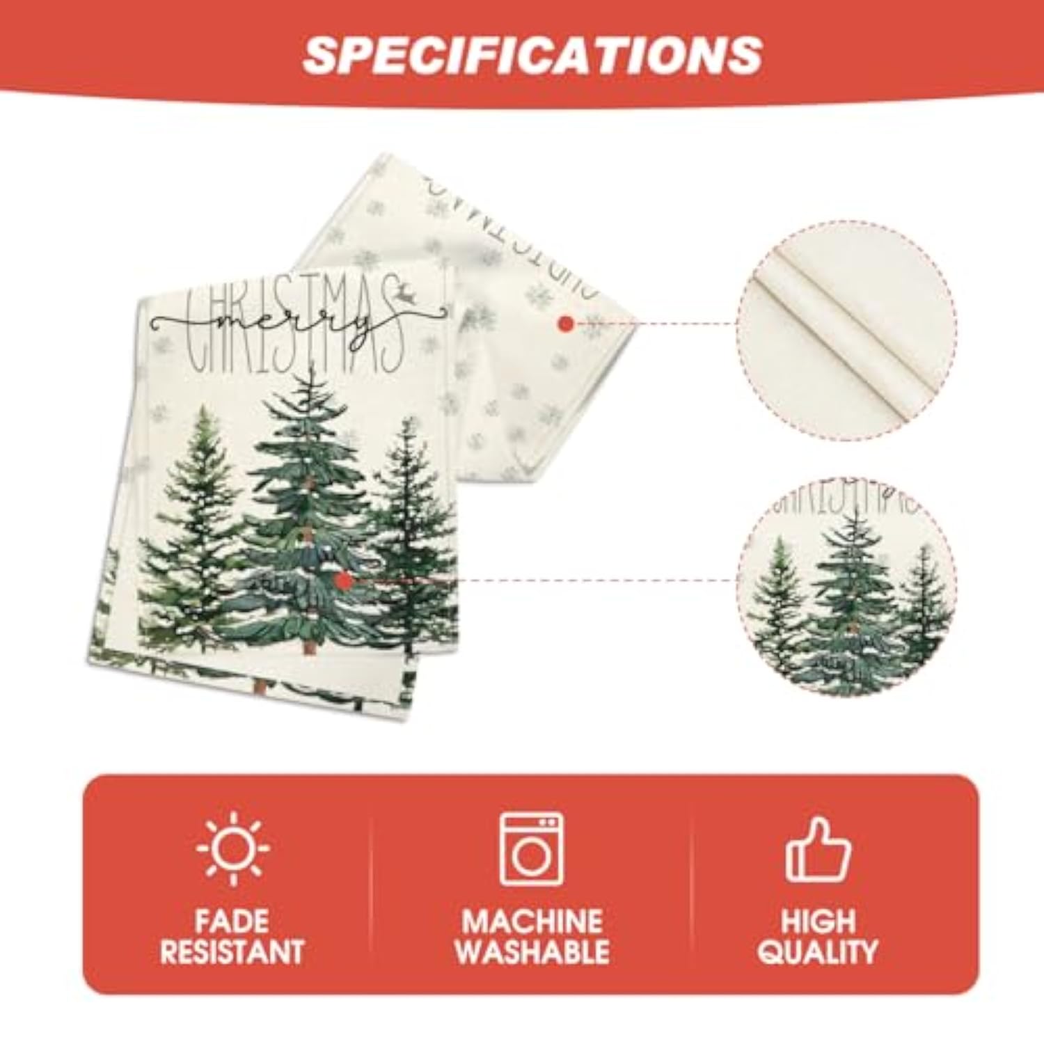 Beige Pine Tree Snowflake Merry Christmas Table Runner, Seasonal Winter Xmas Holiday Kitchen Dining Table Decoration For Home Party Decor 13 X 108 Inch
