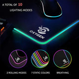 Rgb Gaming Mouse Pad By Oxygen, Ultra Bright Led Light&Soft Large Extended Mousepad With 14 Lighting Modes, Water Resistance, Non-Slip Rubber Base Keyboard Mat, 31.5 X12 Inch X 4Mm, Black