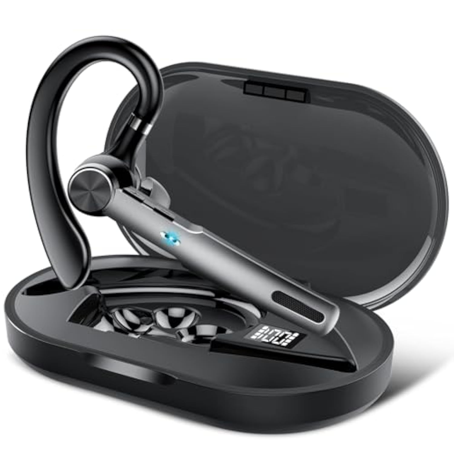 Bluetooth Headset, Wireless Headset With Enc Mic, 60H Talking Time Single-Ear Bluetooth Earpiece V5.3 With 400Mah Charging Case, Ip7 Waterproof Hand-Free Headphones For Ios Android Cell Phones Black