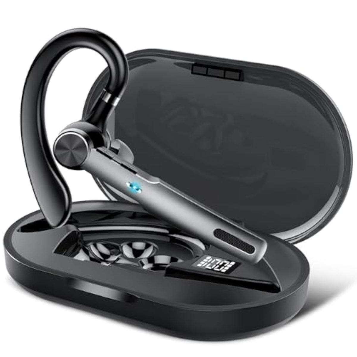 Bluetooth Headset, Wireless Headset With Enc Mic, 60H Talking Time Single-Ear Bluetooth Earpiece V5.3 With 400Mah Charging Case, Ip7 Waterproof Hand-Free Headphones For Ios Android Cell Phones Black