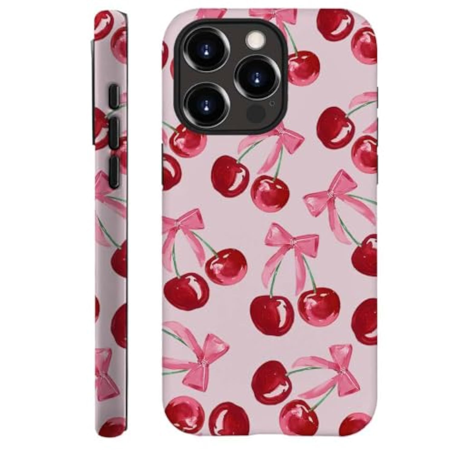 Case Compatible With For Iphone 14 Pro Max,Pink Ribbon Bow Cherry Colorful Phone Case For Iphone 14 Pro Max For Girl Women Boy Men