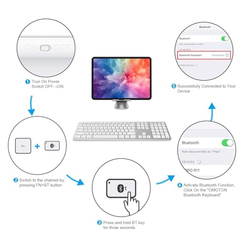 Bluetooth Keyboard Compatible With Mac, With Numeric Keypad, Rechargeable Wireless Keyboard Compatible With Macbook Pro/Air, Imac, Mac Mini/Pro Laptop And Pc (Silver)