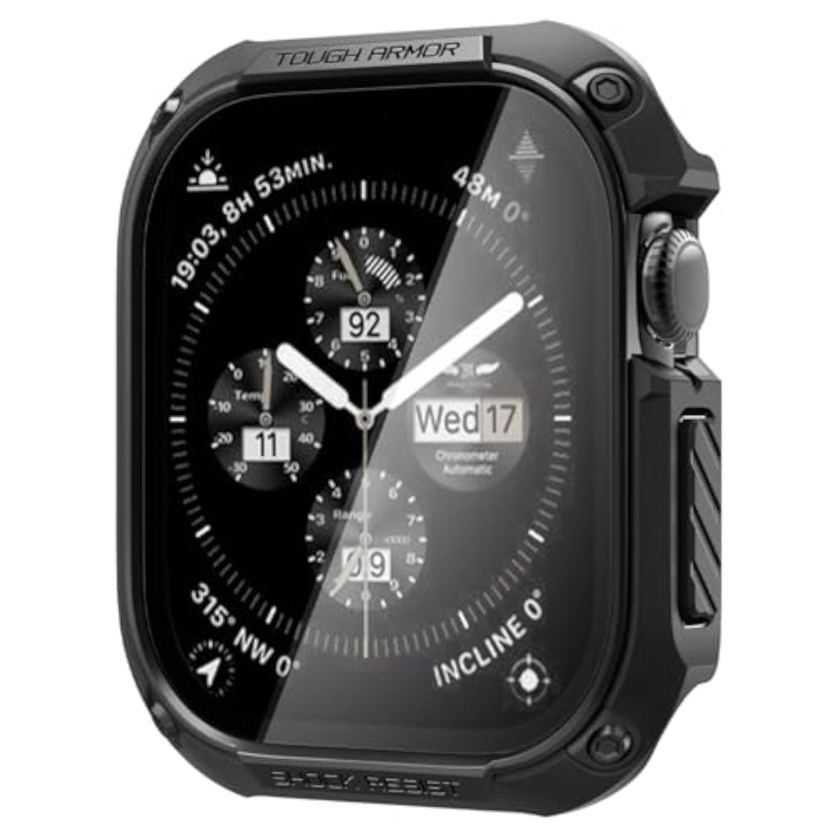 Spigen Tough Armor Case with Built-in Touch Sensitive Tempered Glass Screen Protector Designed for Apple Watch Series 10 46mm Durable Full Coverage Cover (2024) - Black