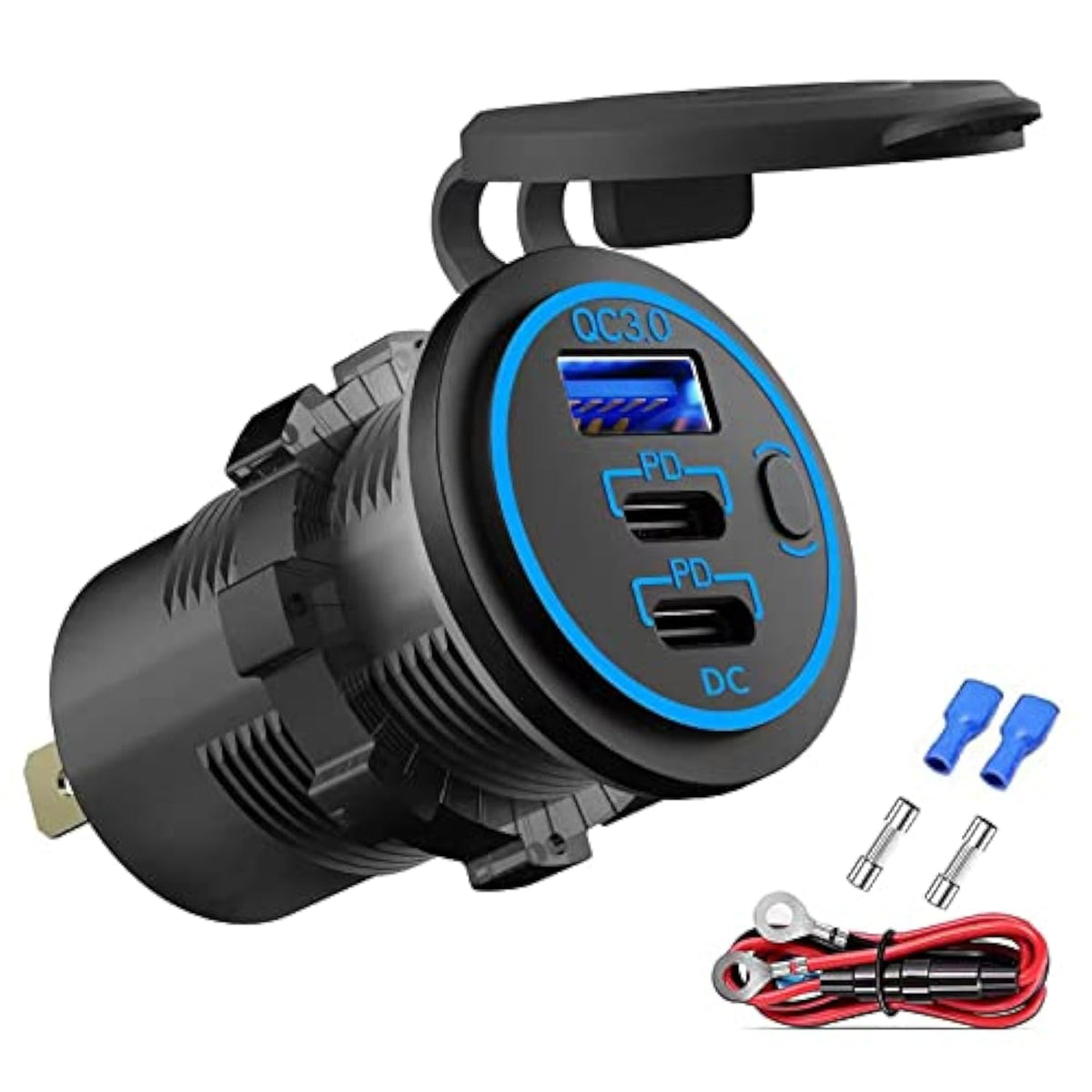 12V Usb Outlet Wire Usb Charger Multi Port, Dual Pd3.0 Usb-C And Quick Charge3.0 Car Port Socket With Power Switch, Fast Charge For Phone Lpad Android Phones, Suitable For Car Boat Rv Marine Atv