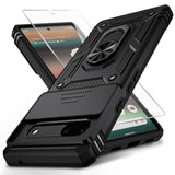 Google Pixel 7 Case with Camera Lens Cover, HD Screen Protector, 10 FT Military Grade Drop Protection, Magnetic Ring Holder Kickstand Protective Phone Case for Google Pixel 7, Black