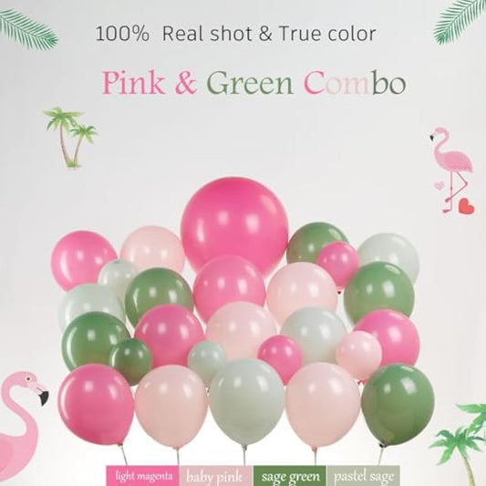 Pink And Green Balloon Arch Garland Kit 154Pcs Sage Green And Pastel Pink Balloons For Girls Baby In Bloom Baby Shower Woodland Safari Wild One Baptism Birthday Summer Tropical Party Decorations