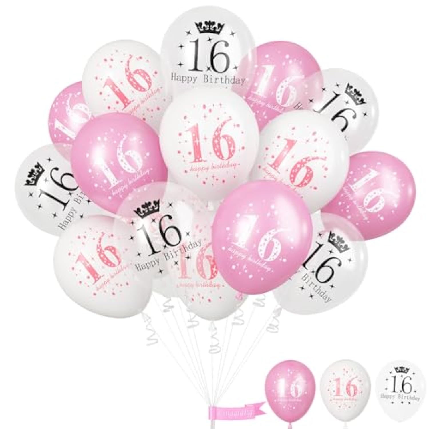 Sweet 16 Birthday Decorations For Girls, Pink White Happy 16Th Birthday Party Latex Balloons, 15 Pieces 16Th Birthday Decorations For Her Kids Age 16 Year Old Birthday Party Decorations Supplies