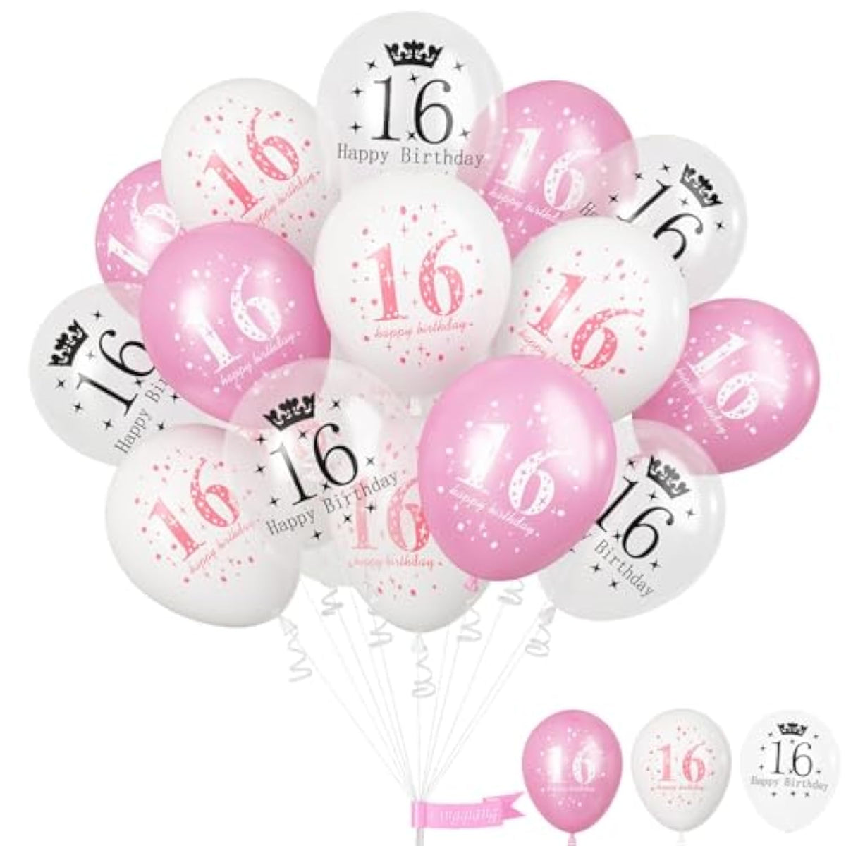 Sweet 16 Birthday Decorations For Girls, Pink White Happy 16Th Birthday Party Latex Balloons, 15 Pieces 16Th Birthday Decorations For Her Kids Age 16 Year Old Birthday Party Decorations Supplies