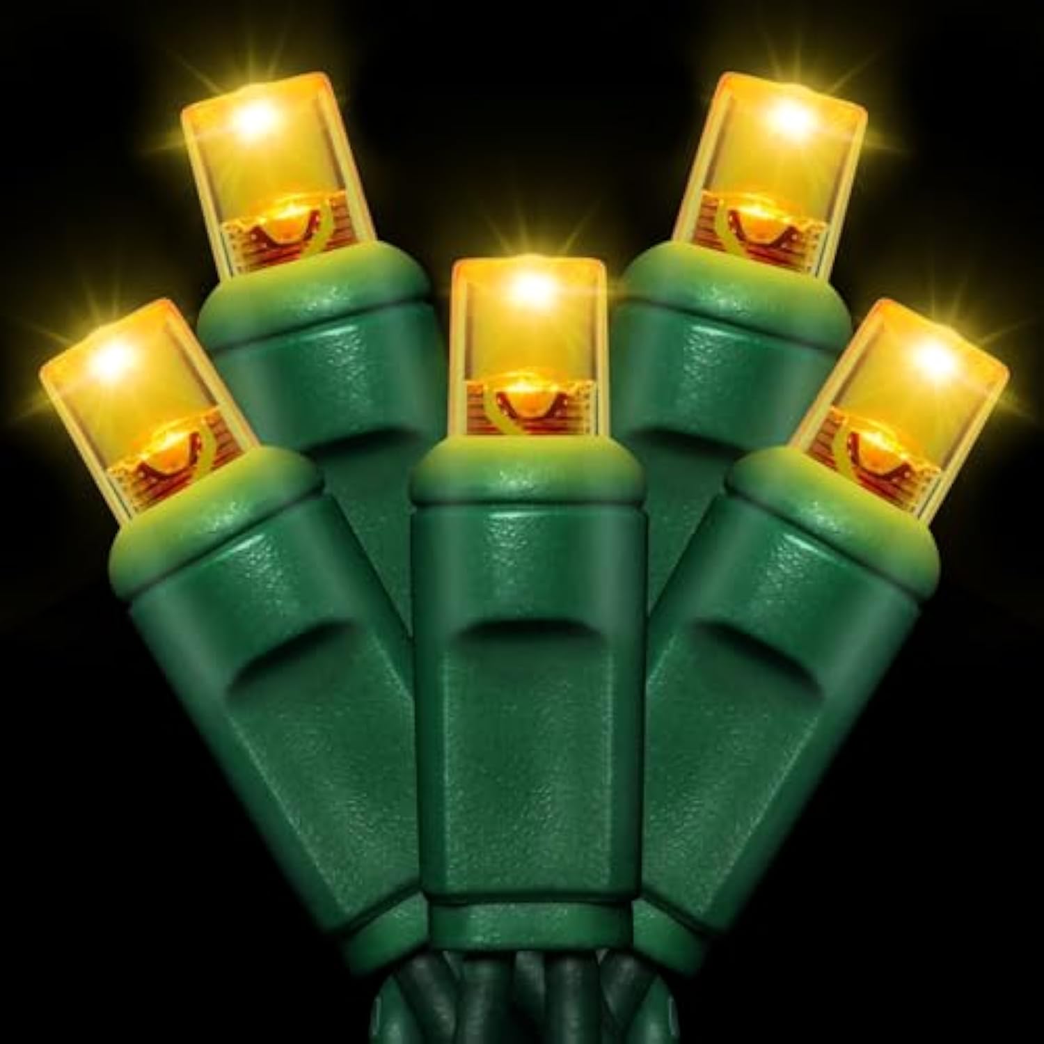 25Ft 50 Counts Yellow Led Christmas Lights - Commercial Grade Outdoor Waterproof, Wide Angle Green Wire, Xmas Tree Light