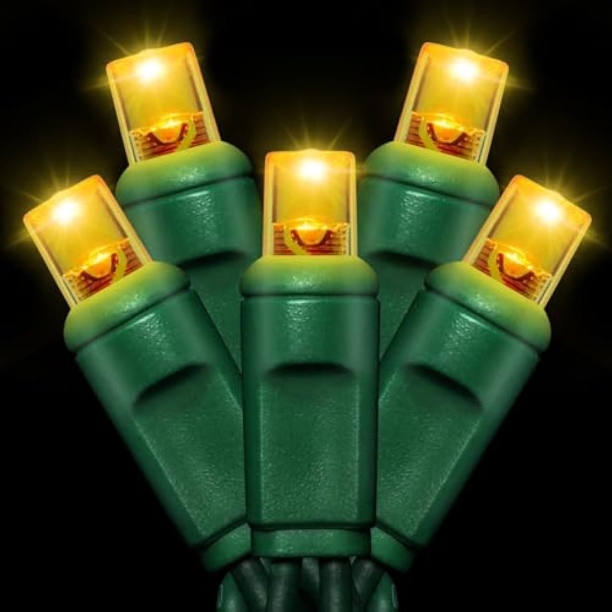25Ft 50 Counts Yellow Led Christmas Lights - Commercial Grade Outdoor Waterproof, Wide Angle Green Wire, Xmas Tree Light