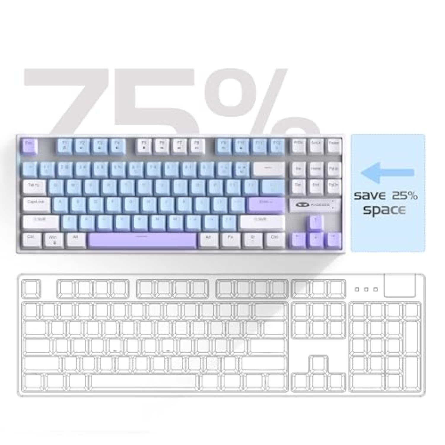 75% Mechanical Gaming Keyboard, Blue Switch, Led Blue Backlit, 87 Keys Compact Tkl Wired Keyboards For Windows Laptop Pc Gamer - Blue/White