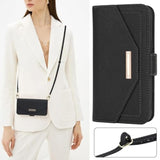 Crossbody Wallet For Iphone 16E Case With Strap,2025,Credit Card Holder,Adjustable Shouler Lanyard, 6.1",Pu Leather Handbag Purse Kickstand Make Up Mirror Cover Case For Women Girl,Black