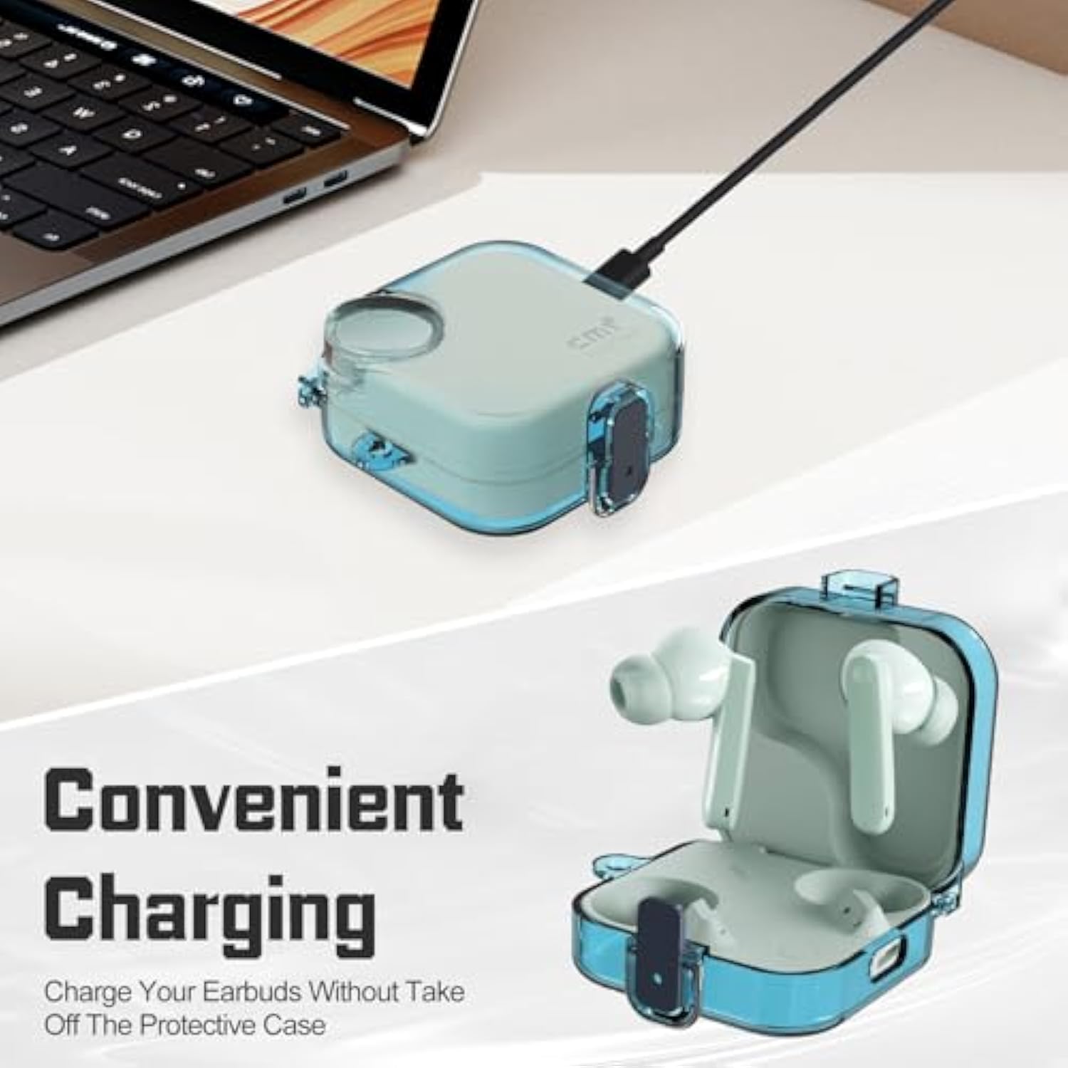 For Cmf Buds 2 Plus/Cmf Buds 2 / Cmf Buds Pro 2 Case With Safety Lock, Flexible Tpu Clear Protective Case With Cleaner Kit & Carabiner Accessories Set(Clear Blue)