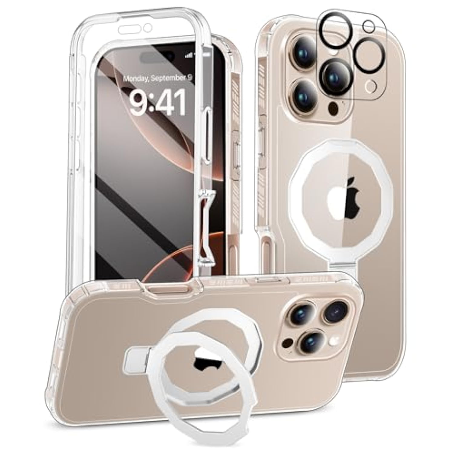 Compatible With Iphone 16 Pro Max Case, Built-In Screen Protector & Seamless Stand, With Camera Lens Protector, Strong Magnetic Clear Phone Case, Full Body Protective Cover For 6.9" (Clear)