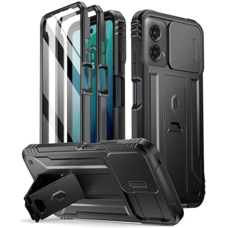 Revolution Case For Motorola Moto G 5G 2024, [Slide Camera Cover], Full-Body Military Grade Rugged Shockproof Cover With Kickstand And Built-In-Screen Protector, Black