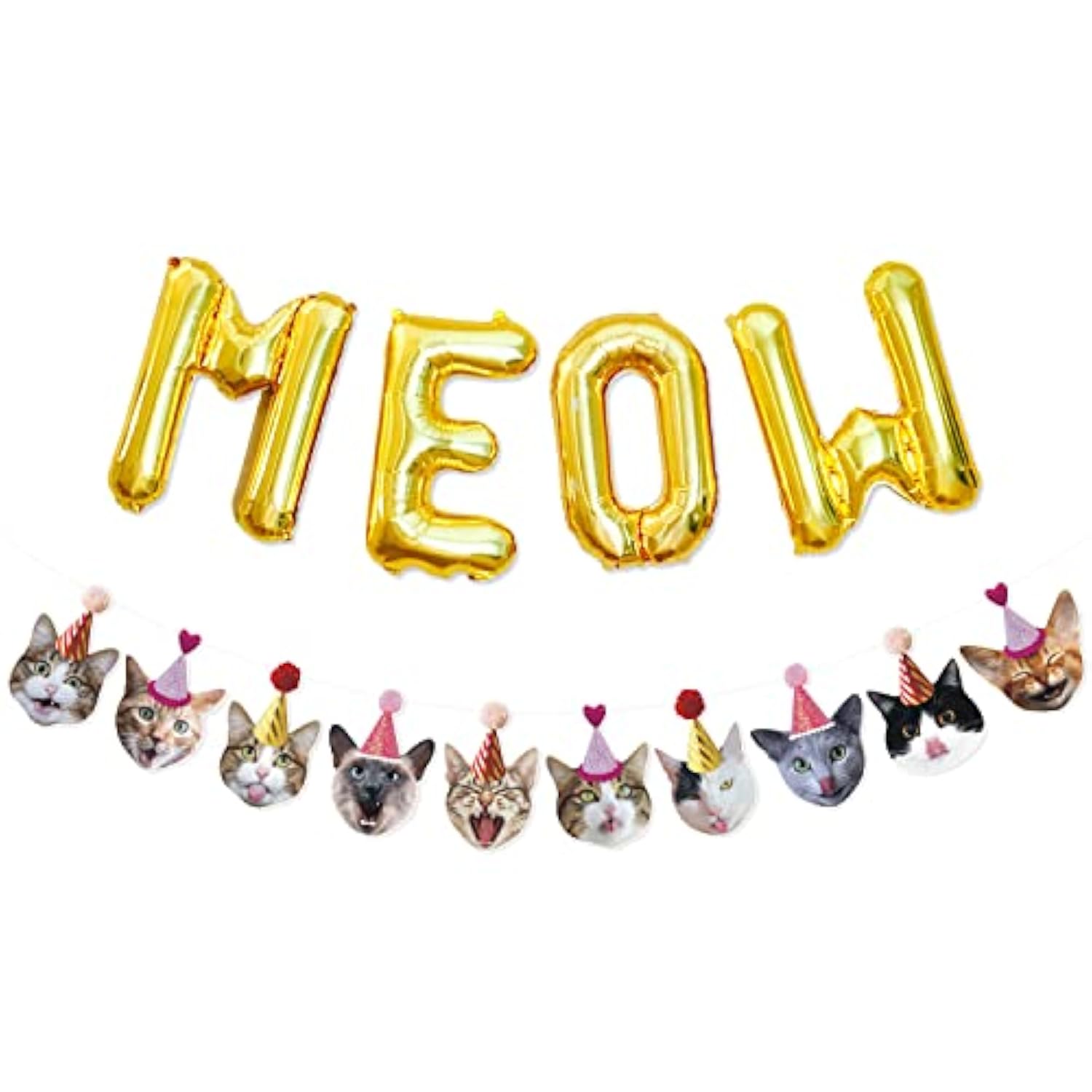 Funny Cat Party Garland - Meow Letter Balloons & Cat Faces for Cat Theme Party Decor
